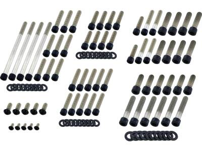 Complete Engine Screw Kit Screws for Sportster Primary-, Sprocket-, Cam-, Derby-, Timer-, Inspection Cover, Anti-Rotation-Plate, Lifterbase, Rockerboxes Gloss Black Powder Coated