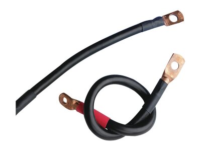 MEGA Battery Cable Kit Includes a 14" ground cable with a 1/4" bent, 45 degree lug and a 9" auxiliary wire, and a 10" battery-to-starter cable with a 1/4" bent, 45 degree lug Black