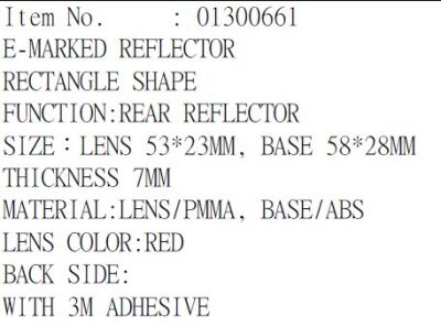 Reflector 3m E-marked Rd