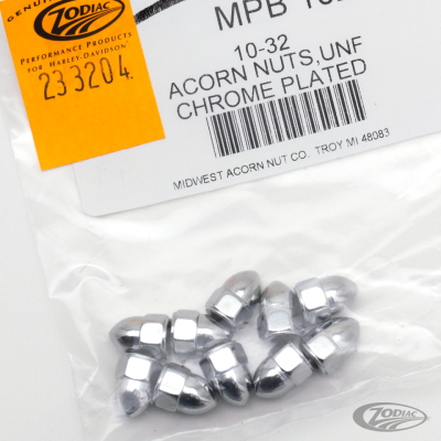 10pck Chrome Acorn nuts 10-32 (DE)