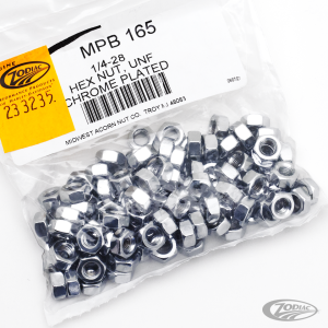 100pck Chrome hex nut 1/4-28 UNF (DE)