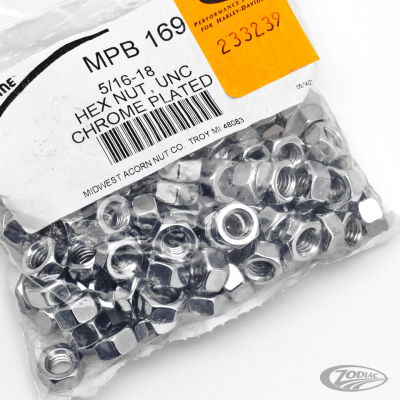 100pck Chrome hex nut 5/16-18 UNC (DE)