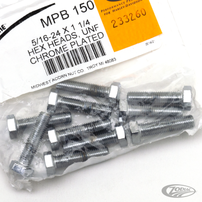 10pck Chrome hex head screws 5/16-24x1-1 (DE)