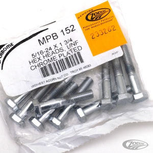 10pck Chrome hex head screws 5/16-24x1-3 (DE)