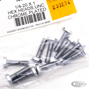 10pck Chrome hex head screws 1/4-20x1 (DE)