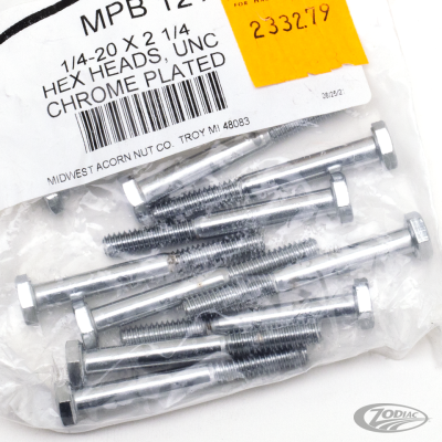 10pck Chrome hex head screw 1/4-20x2-1/4 (DE)