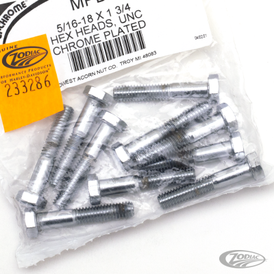 10pck Chrome hex screws 5/16-18x1-3/4 (DE)