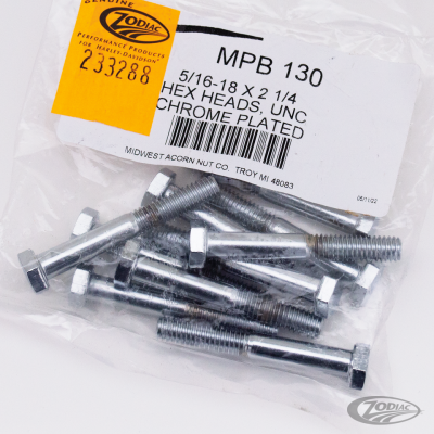 10pck Chrome hex screws 5/16-18x2-1/4 (DE)