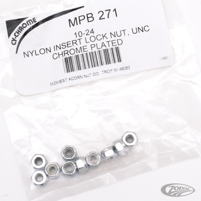 10pck Chrome nylock nuts 10-24 UNC (DE)