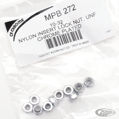 10pck Chrome nylock nuts 10-32 UNF (DE)