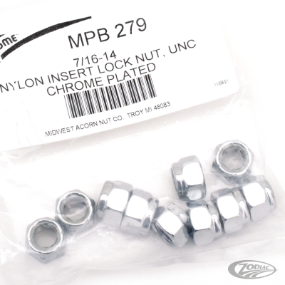 10pck Chrome nylock nuts 7/16-14 UNC