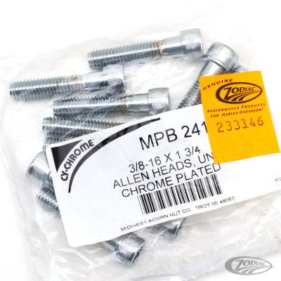 10pck Chrome allen screws 3/8-16x1-3/4" (DE)