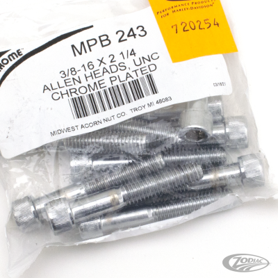 10pck Chrome Allen screws 3/8x2 1/4" UNC (DE)