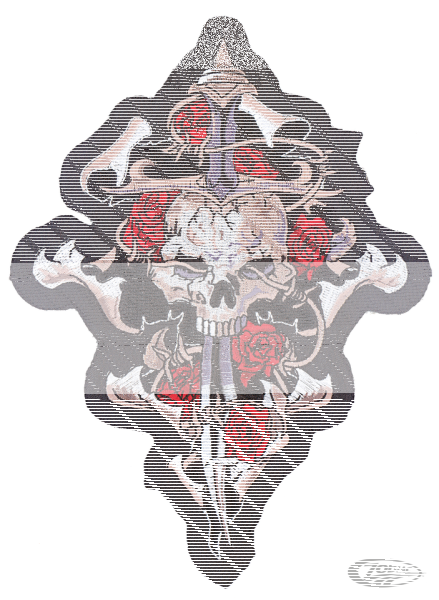 SKULL, DAGGER, ROSE  11" X 11,5" (DE)