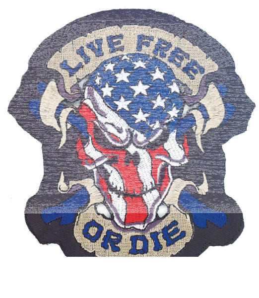 LIVE FREE OR DIE USA SKULL 11"X11,5" (DE)