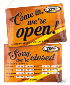 Zodiac metal opening hours double sign (DE)