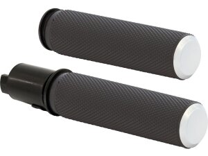 Knurled Fusion Grips Black Rubber, Chrome Endcap 1"...
