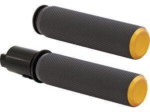 Knurled Fusion Grips Black Rubber, Gold Endcap 1"...
