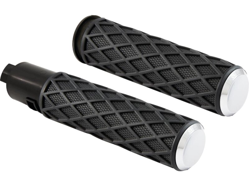 Diamond Grips Black Rubber, Chrome Endcap 1" Throttle By Wire