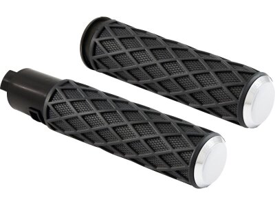 Diamond Grips Black Rubber, Chrome Endcap 1" Throttle By Wire