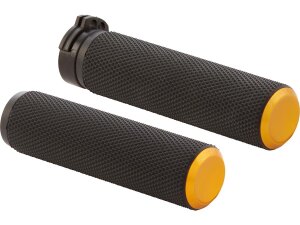 Knurled Fusion Grips Black Rubber, Gold Endcap 1"...