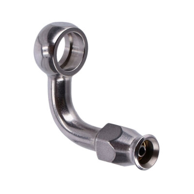 Goodridge, 7/16" (11mm) banjo fitting 90 degree bend. SS