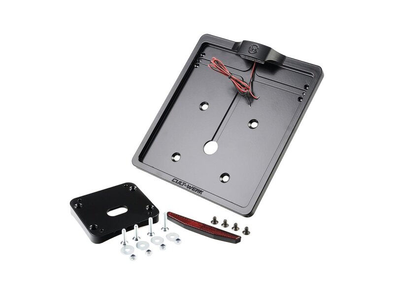 Mid-Mount License Plate Bracket and Base Plate Kit V1, Germany: 180 x 200 mm, without 3-in-1 Turn Signals Black Satin
