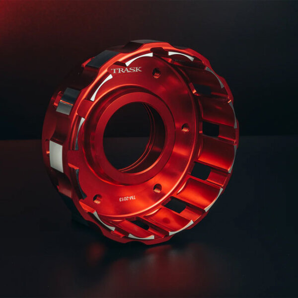 Trask, Twin Cam clutch basket. Hard anodized red