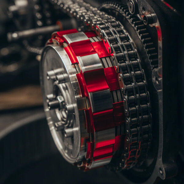 Trask, Twin Cam clutch basket. Hard anodized red
