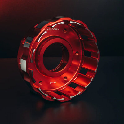 Trask, Twin Cam clutch basket. Hard anodized red