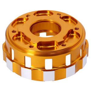 Trask, M8 billet clutch basket. Hard anodized natural