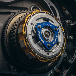 Trask, M8 billet clutch basket. Hard anodized natural