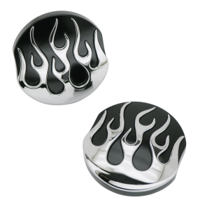 GZP Black chrome flamed gascap set L+R