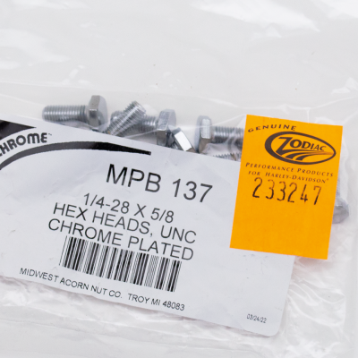 10pck Chrome hex head screws 1/4-28x5/8 (IT)