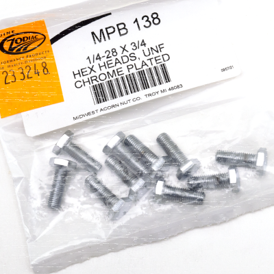10pck Chrome hex head screws 1/4-28x3/4 (IT)
