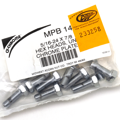 10pck Chrome hex screws 5/16-24x7/8 (IT)