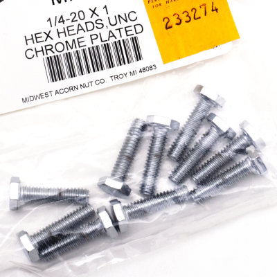10pck Chrome hex head screws 1/4-20x1 (IT)