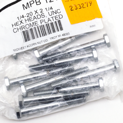 10pck Chrome hex head screw 1/4-20x2-1/4 (IT)