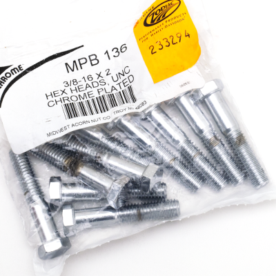 10pck Chrome hex head screws 3/8-16x2 (IT)