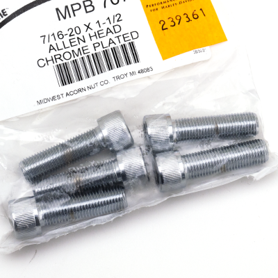 5pck Chrome Allen screws 7/16-20x1 1/2"