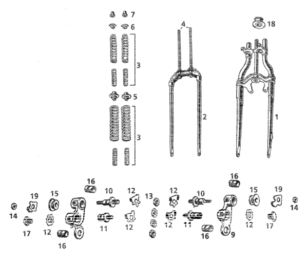 Front fork set complete BT36-45 black (IT)