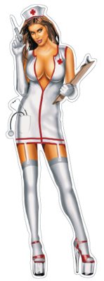 Naughty Nurse babe decal 2.75"x8.22" (IT)