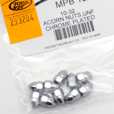 10pck Chrome Acorn nuts 10-32 (FR)