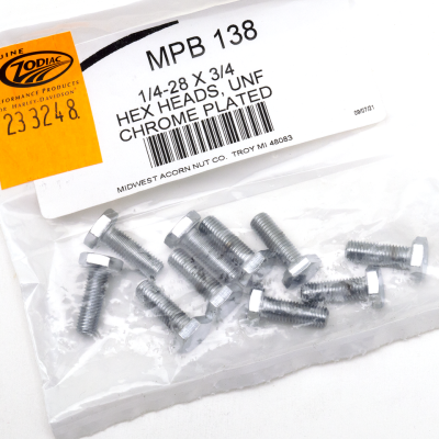 10pck Chrome hex head screws 1/4-28x3/4