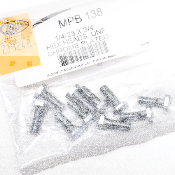 10pck Chrome hex head screws 1/4-28x3/4 (FR)