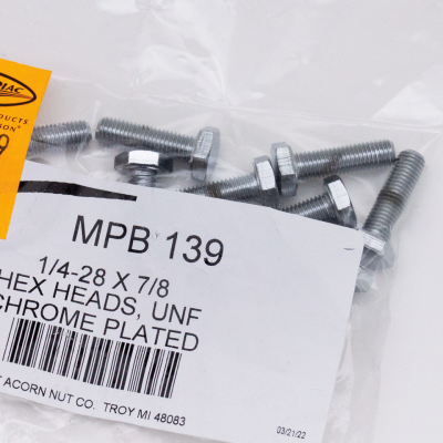 10pck Chrome hex head screws 1/4-28x7/8 (FR)