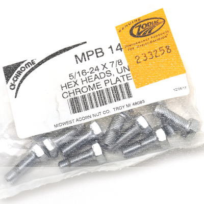 10pck Chrome hex screws 5/16-24x7/8 (FR)