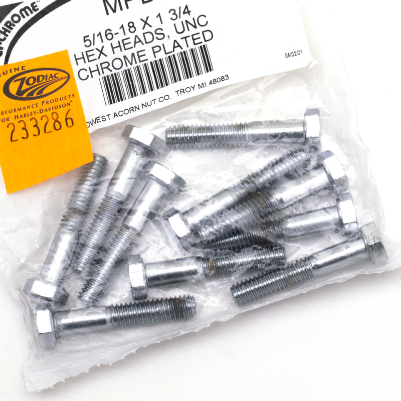 10pck Chrome hex screws 5/16-18x1-3/4 (FR)