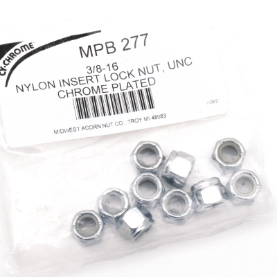 10pck Chrome nylock nuts 3/8-16 UNC (FR)