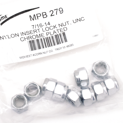10pck Chrome nylock nuts 7/16-14 UNC (FR)